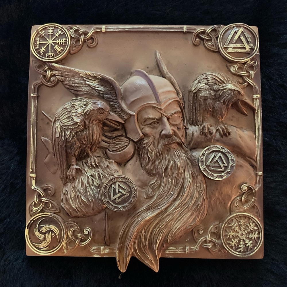 Norse God Odin and His Ravens - 3D Art Tile, resin